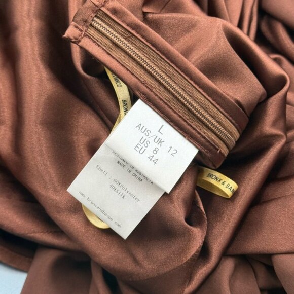 🆕 BRONX & BANCO 🧿 NWOT Leo Chocolate Brown Silk-Blend Maxi Dress, Sz L US 8 - Picture 16 of 16
